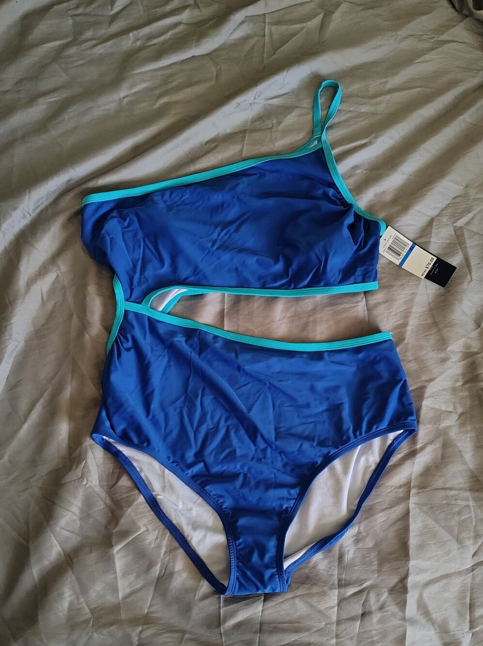 NWT Aqua Couture XL Blue Cutout Single Strap Womens One Piece Swim Bathing Suit